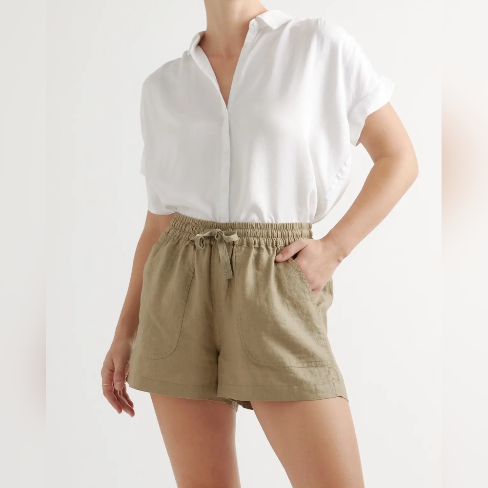 Quince Women's Olive Green linen Shorts